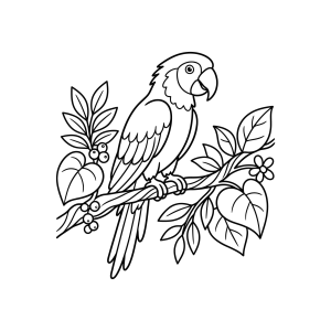 Arara no galho com frutinhas para colorir