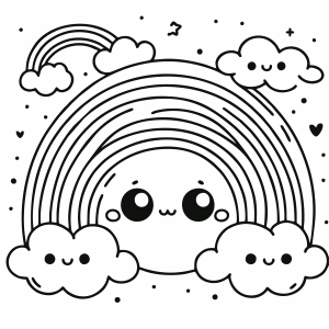 Arco-íris e Nuvens Kawaii Encantados