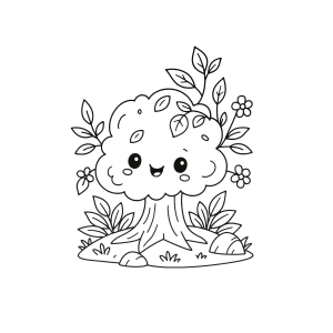 Arvorezinha fofa com flores para colorir
