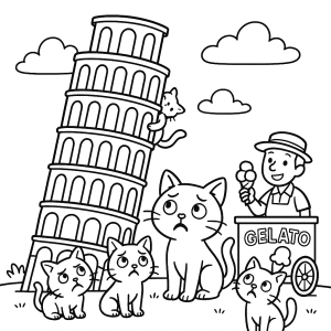 Aventura dos Gatinhos na Torre de Pisa