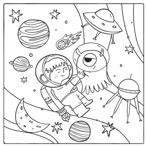 Aventura Espacial de Garoto e Alien Amigável