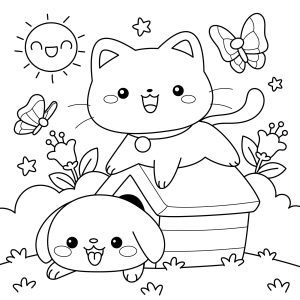 Aventura Fofa no Jardim com Gatinho e Cachorrinho
