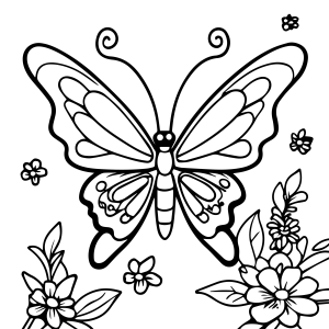 Borboleta e Flores para Colorir