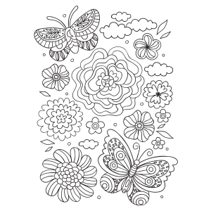 Desenho de Borboletas e Flores