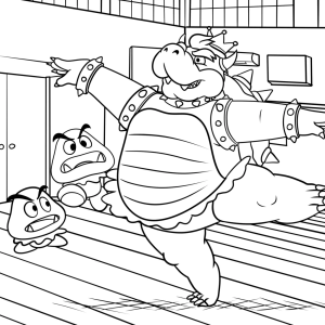 Bowser e Goomba correndo para colorir