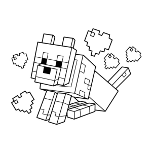 Cachorro do Minecraft com corações para colorir