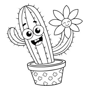 Cacto Alegre Kawaii com Flor Sorridente