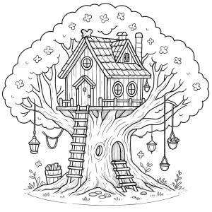 Casa na árvore para colorir