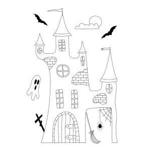 Castelo assombrado com fantasma para colorir