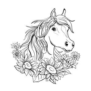 Cavalo Serene entre Flores