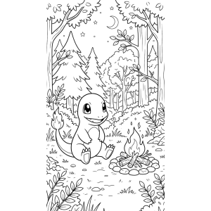 Charmander acampando na floresta para colorir