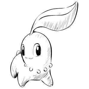 Chikorita com a folhinha na cabeça para colorir