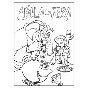 Colorindo o Chá Encantado de Bela e a Fera