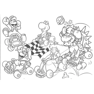 Corrida de kart da turma do Mario para colorir
