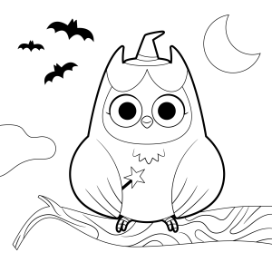 Coruja Feiticeira na Noite de Halloween