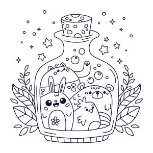 Criaturas Kawaii na Garrafa Mágica
