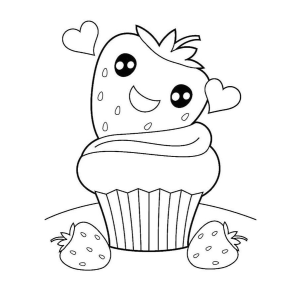 Cupcake Kawaii com Morango Sorridente