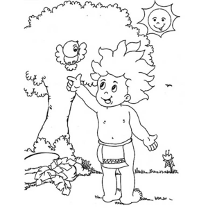 Curupira e o sol na floresta para colorir