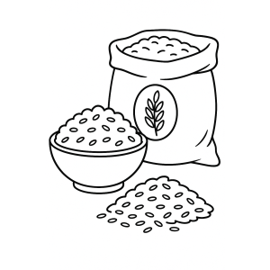 Desenho de Saco e Tigela de Arroz