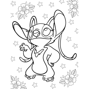 Divirta-se colorindo Stitch em um jardim florido