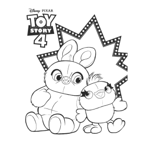 Ducky e Bunny abraçados para colorir