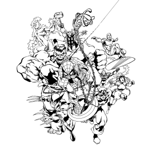 Equipe dos Vingadores em plena ação para colorir