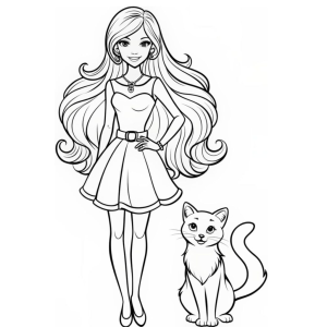 Estilo e Charme: Personagem e Gato para Colorir