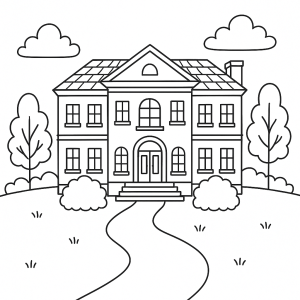 Explorando Mansão Clássica para Colorir