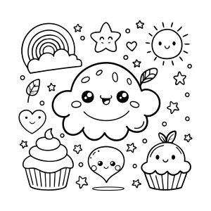 Explosão de Fofo: Céu Kawaii para Colorir