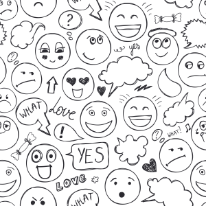 Explosão de Emojis em Preto e Branco