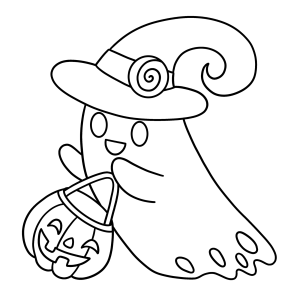 Fantasma bruxinho com abóbora para colorir