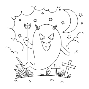 Fantasma com tridente à meia-noite para colorir