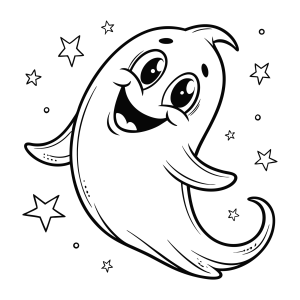 Fantasma feliz dando piruetas para colorir