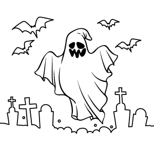 Fantasma voando sobre as lápides para colorir