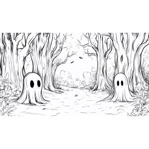 Fantasmas na floresta sombria para colorir