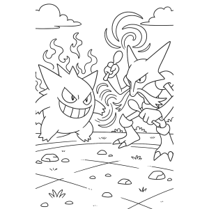 Gengar em chamas fantasmas para colorir