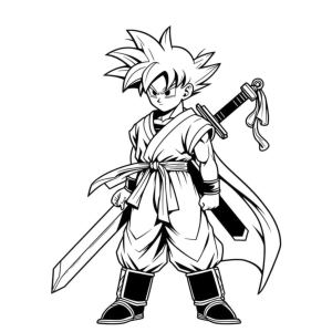 Goku com Espada Pronto para a Aventura