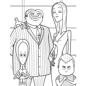 Gomez, Morticia, Wandinha e Feioso para colorir