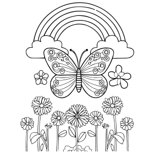 Jardim Encantado com Borboleta e Arco-Íris