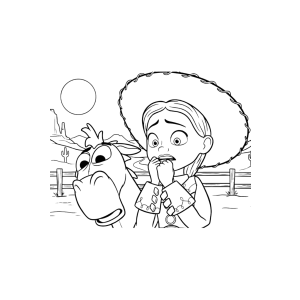 Jessie com seu chapéu de vaqueira para colorir