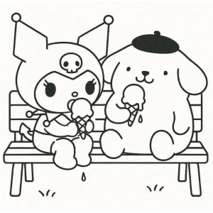 Kuromi e Pompompurin Saboreando Sorvetes