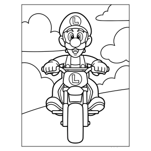 Luigi pilotando moto para colorir