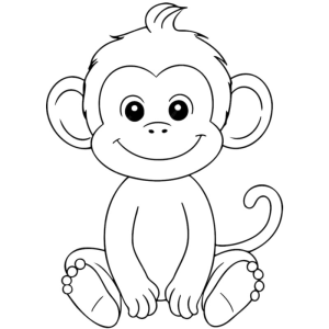 Macaco Sorridente Pronto para Colorir
