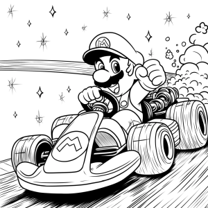 Mario acelerando no kart para colorir