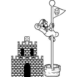 Mario alcançando a bandeira do castelo para colorir