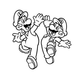 Mario e Luigi comemorando juntos para colorir