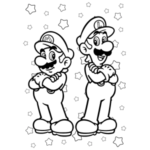 Mario e Luigi lado a lado para colorir