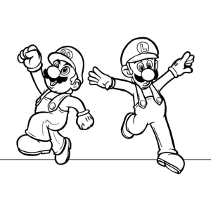 Mario e Luigi pulando de alegria para colorir