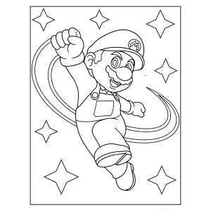 Mario girando entre estrelas para colorir