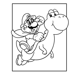 Mario guaxinim voando com Yoshi para colorir
